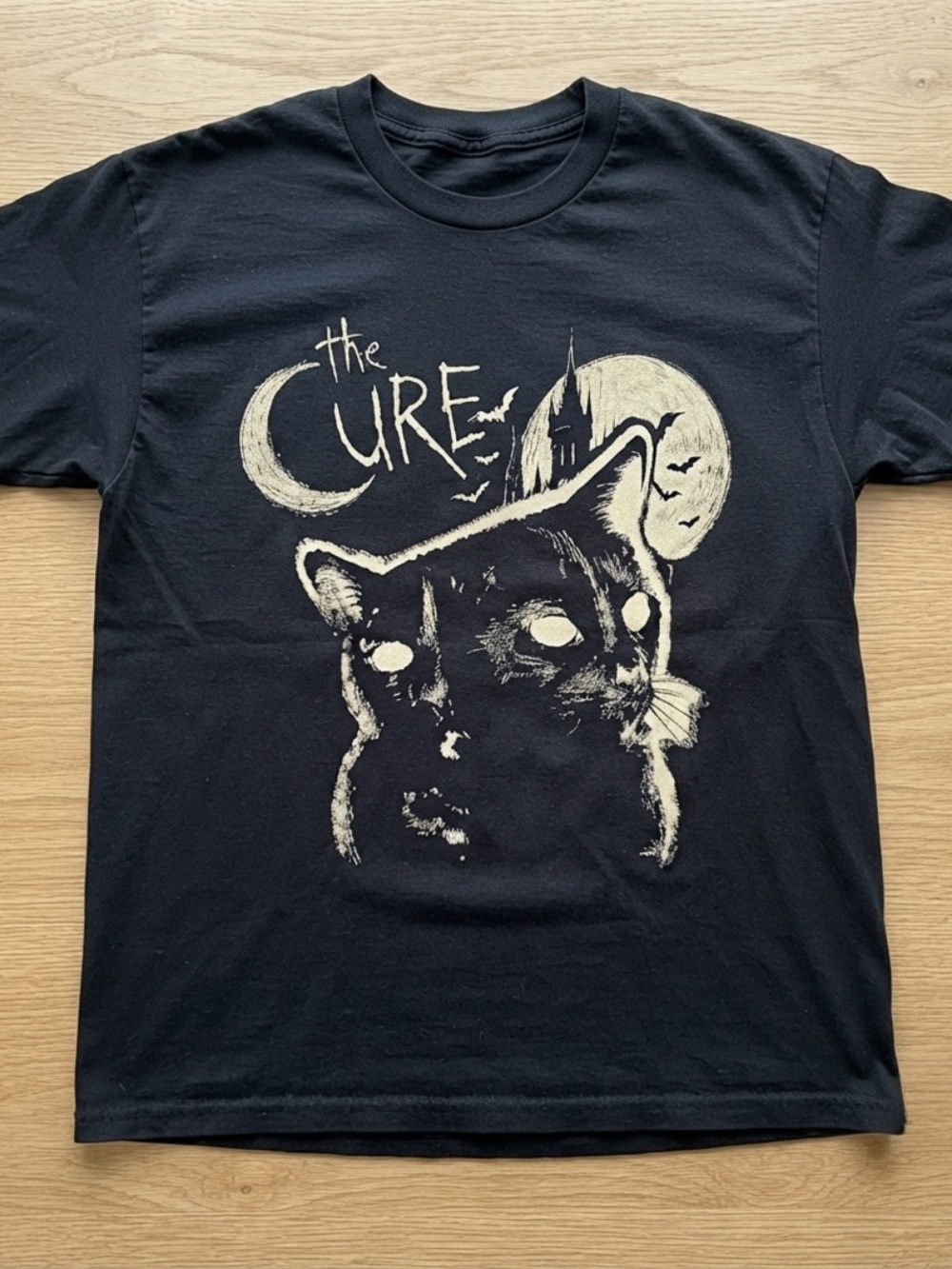 Gildan Black Graphic Tee with Cream Cat Moon Print